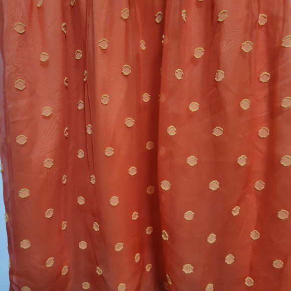 NWT Minuet Orange Yellow Polka Dot Sheer Strapless Lined Zip Dress Size Medium - Picture 4 of 8